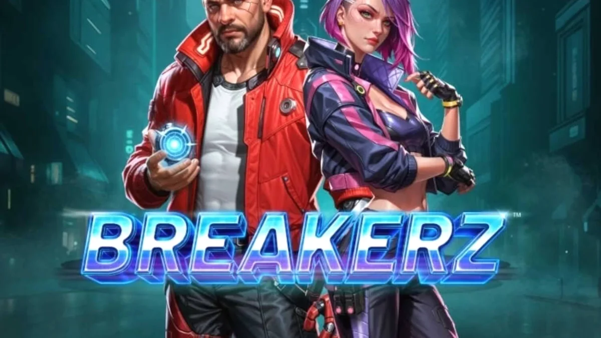 Interface do slot Breakerz com tema cyberpunk e luzes neon