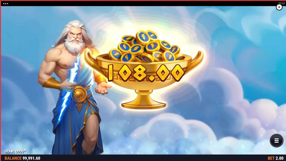 Interface de jogo do slot Brawl Gods com Zeus e Hades em lados opostos